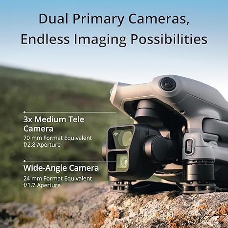 DJI Air 3 Fly More Combination with RC-N2 remote control, drone with camera 4K, dual main camera, 3 batteries for extended flight time, 48MP photos, adult camera drone, compliant with FAA remote ID standards