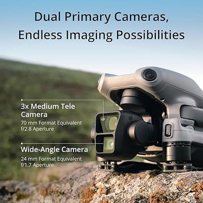 DJI Air 3 Fly More Combination with RC-N2 remote control, drone with camera 4K, dual main camera, 3 batteries for extended flight time, 48MP photos, adult camera drone, compliant with FAA remote ID standards