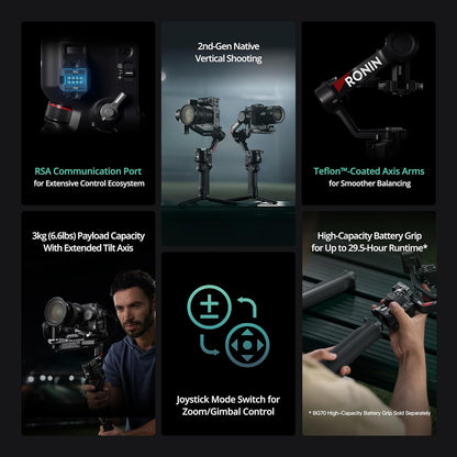 DJI RS 4 Combo, 3-Axis Gimbal Stabilizer for DSLR and Mirrorless Cameras Canon/Sony/Panasonic/Nikon/Fujifilm, Native Vertical Shooting, 2-Mode Switch Joystick, Teflon Axis Arms, with Focus Pro Motor