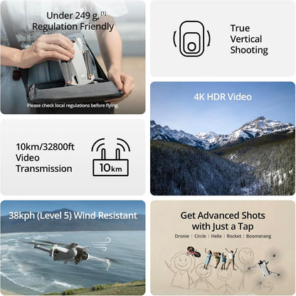 DJI Mini 3 Fly More Combo (DJI RC), Drones with Camera for Adults 4K, 3 Batteries for 114-min Flight Time, Vertical Shooting, 32800ft (10km) Video Transmission, Lightweight Mini Drone for Beginners
