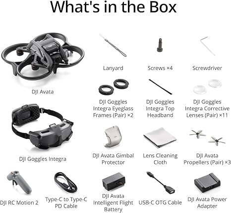 DJI Avata Explorer Combo, FPV Drone with Camera 4K, Super-Wide 155° FOV, Includes New RC Motion 2 and Goggles Integra Black, FAA Remote ID Compliant