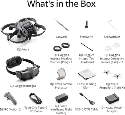 DJI Avata Explorer Combo, FPV Drone with Camera 4K, Super-Wide 155° FOV, Includes New RC Motion 2 and Goggles Integra Black, FAA Remote ID Compliant