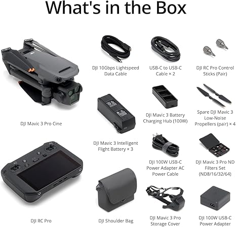 DJI Mavic 3 Pro Cine with DJI RC Pro (High-Bright Screen), Flagship Triple-Camera Drone, Tri-Camera Apple ProRes Support with 1TB of Storage, 3 Intelligent Flight Batteries, FAA Remote ID Compliant