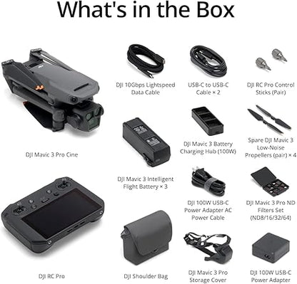 DJI Mavic 3 Pro Cine with DJI RC Pro (High-Bright Screen), Flagship Triple-Camera Drone, Tri-Camera Apple ProRes Support with 1TB of Storage, 3 Intelligent Flight Batteries, FAA Remote ID Compliant