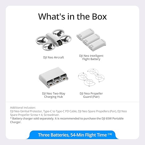 DJI Neo, Mini Drone with 4K UHD Camera for Adults, 135g Self Flying Drone that Follows You, Palm Takeoff, Subject Tracking, QuickShots, Stabilized Video, Built-In Propeller Guard (Controller-Free)